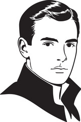 Elegant vector illustration of a handsome young man depicting a classic portrait style in black and white artwork