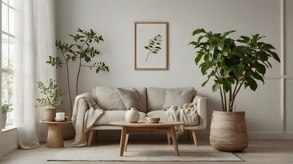 Scandinavian Corner with Plant and Frame – Light Minimal Living
