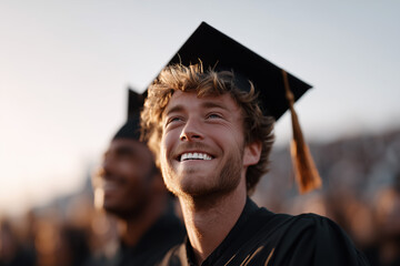 Closeup of graduate smiling during ceremony