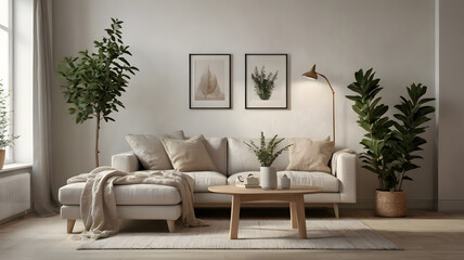 Scandinavian Corner with Plant and Frame – Light Minimal Living