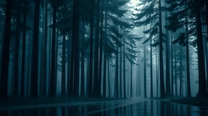 Misty Forest Road After the Rain