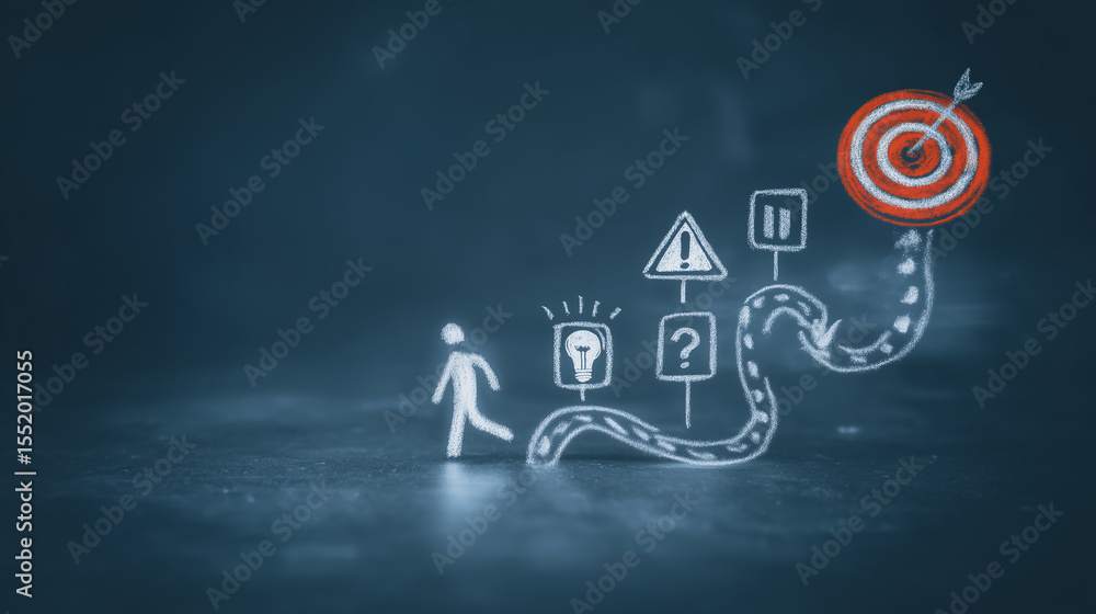 Poster navigating the path to achievement: a visually compelling illustration of a person steadily progress