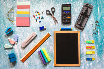 Empty Chalkboard with Stationery