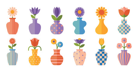 Collection of Colorful Floral Vases with Various Designs Flat design illustration decorative vases flowers vases flowers floral decor home decor interior design illustration
