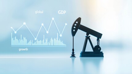 A stylized graph showing "global GDP growth" influencing a connected oil demand curve, illustrating the macroeconomic drivers of long-term market adjustment.