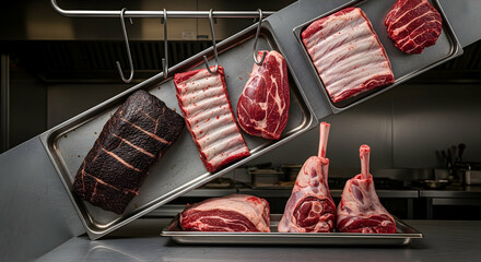 Assortment Of Fresh Cuts Presenting Variety, Raw, Beef And Veal, Culinary Ingredient