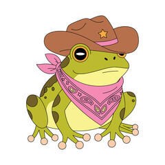 Cute Cartoon Frog Wearing a Cowboy Hat and Bandana stylized cartoon frog dressed cowboy hat pink bandana frog cowboy hat bandana cartoon animal