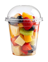 Refreshing cup of mixed fresh fruit salad with a clear lid
