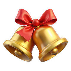 Shiny golden bells tied with a festive red ribbon bow isolated on transparent background