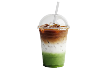 iced dirty matcha latte with a shot of espresso in a plastic cup