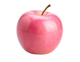 A single perfect pink apple with a stem isolated on a black background