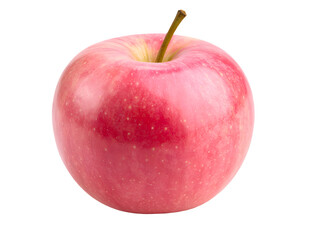 A single ripe pink apple with a stem isolated on a black background