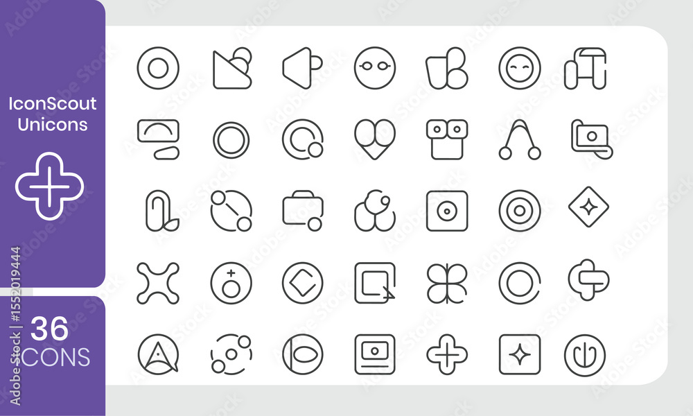 Fototapete Collection of minimalist outlined unicons icons with various concepts and symbols in a grid