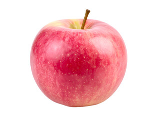 A single ripe red apple with a stem isolated on a black background
