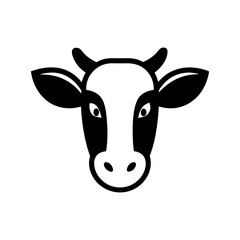Minimalist cow head icon logo with white background for dairy farm and meat branding