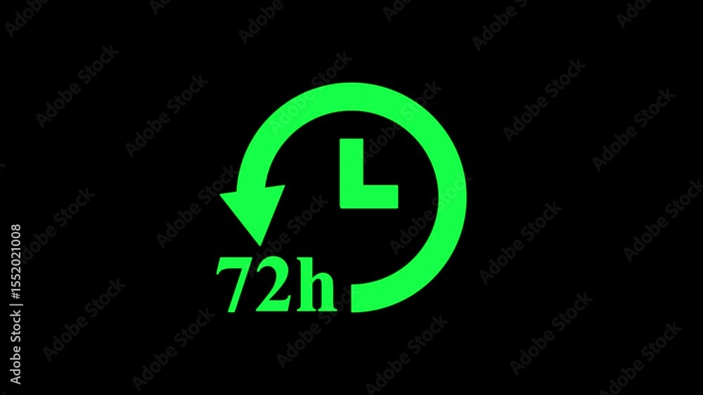 Poster watch icon animation of 72 hour.,timer concept of 72 hour left on black background.digital countdown