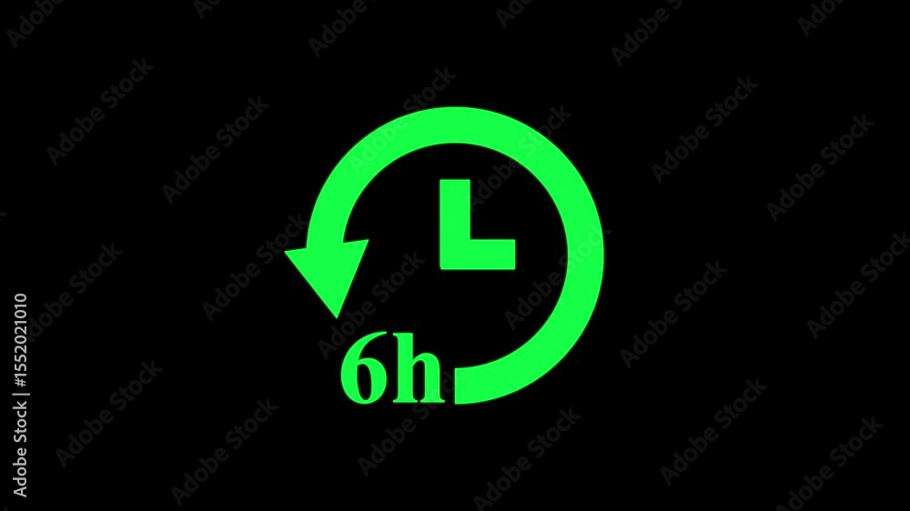 Poster 6 hour timer animation with arrow sign on black background.arrow sign timer animation 6 hours left,6