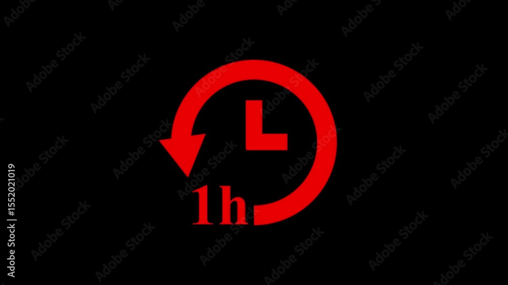 Poster minimal 1h timer with watch icon,1 hour let timer animation of wath icon on black background.digital