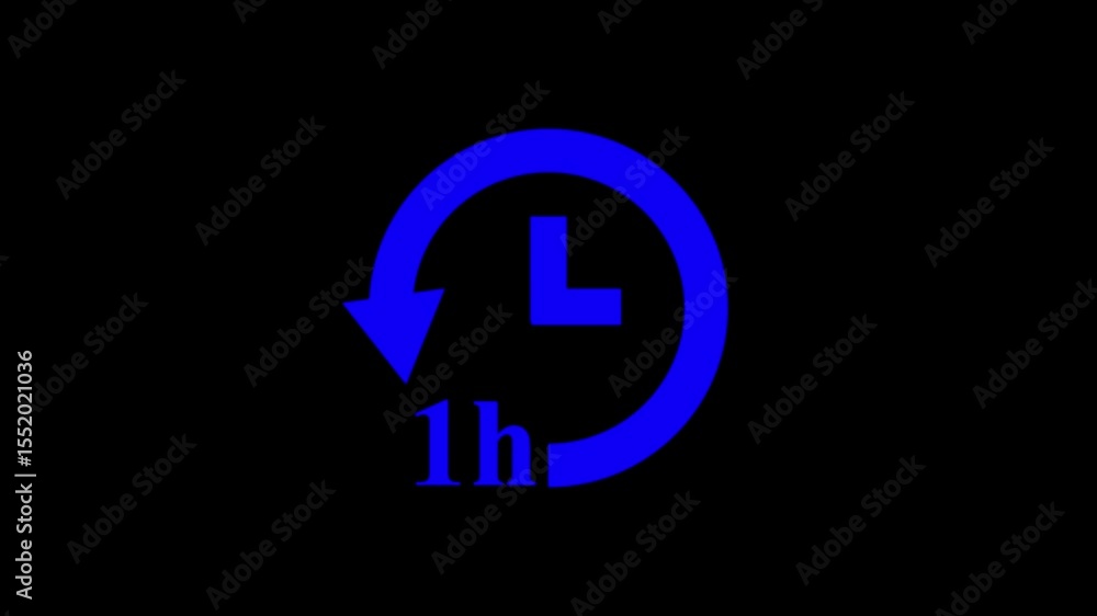 Poster digital watch icon 1 hour left animation,1 hour let timer animation of wath icon on black background