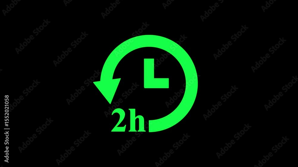 Poster watch icon with 2 hour timer on black background,countdown animation of hour left on black backgroun