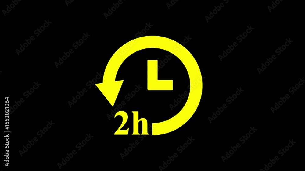 Poster countdown animation of hour left on black background,digital 2 hour countdown concept animation,watc