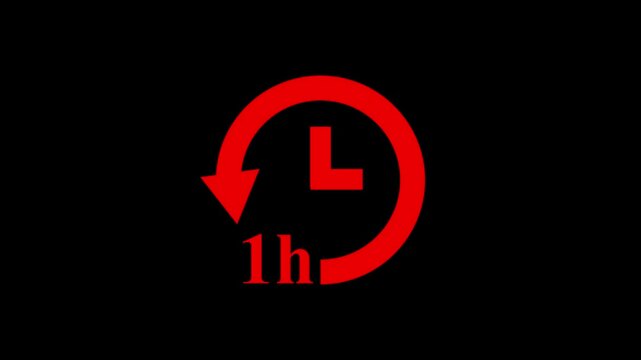 minimal 1h timer with watch icon,1 hour let timer  animation of wath icon on black background.digital watch icon – 1 hour left animation,timer concept,