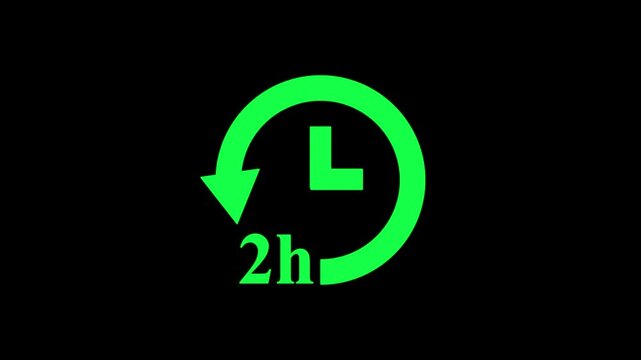 watch icon with 2 hour timer on black background,countdown  animation of hour left  on black background,2 hour left concept with watch icon  animation on black background.