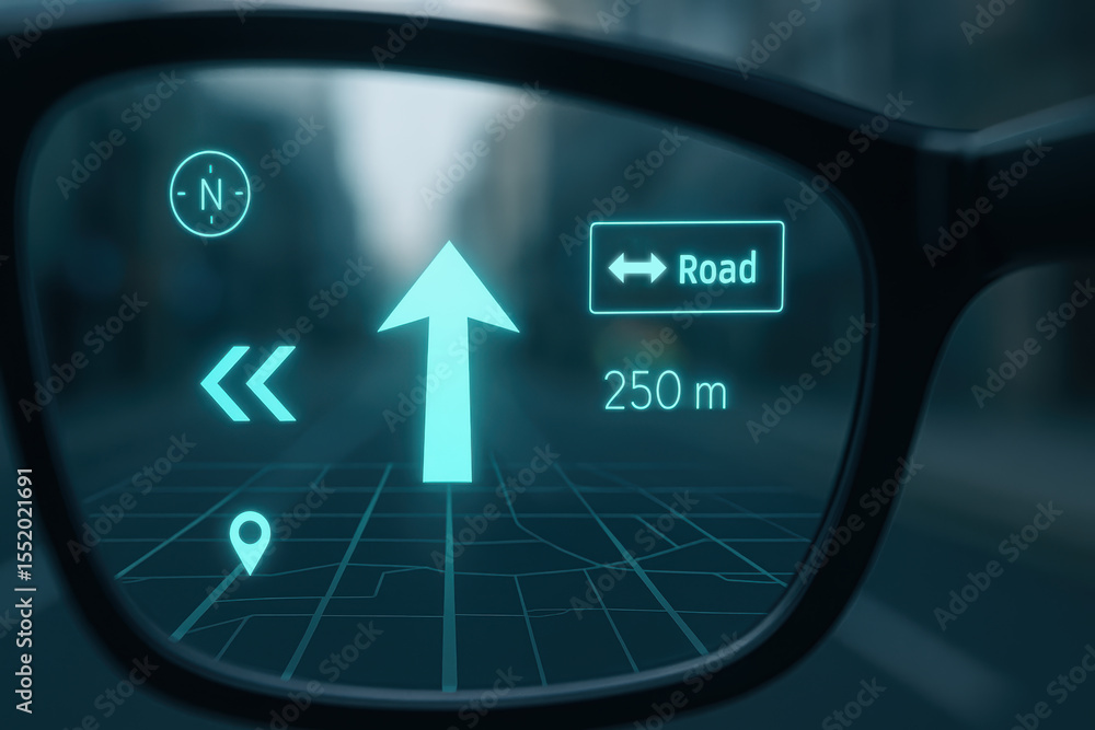 Poster navigation display on smart glasses with augmented reality for urban exploration and travel