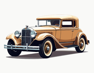 Vintage Beige Coupe Car in Digital Pixel Art Style with Detailed Chrome Elements on White Background