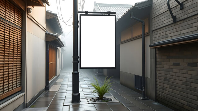 Traditional Japanese Alleyway with Blank Signboard Ready for Your Custom Message