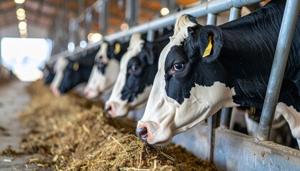 Dairy cows feeding indoors  in a modern cowshed