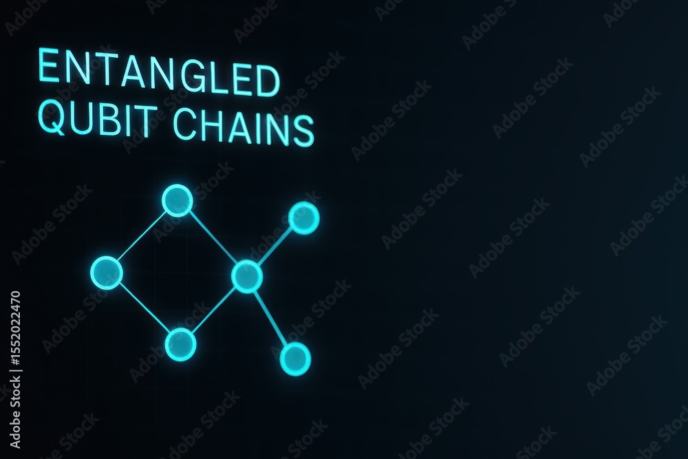 Poster visual representation of entangled qubit chains in quantum computing and information theory