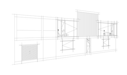 Modern house building sketch architectural 3d rendering