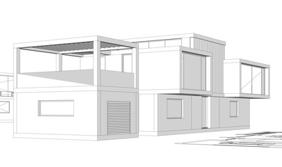 Modern house building sketch architectural 3d rendering