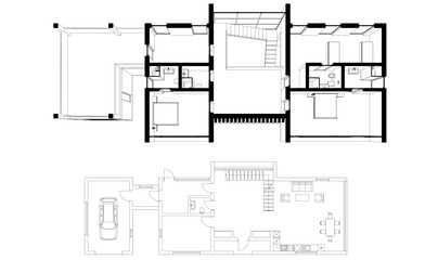 Modern house building sketch architectural 3d rendering