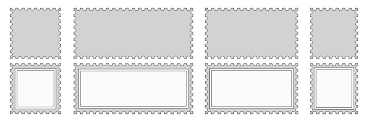 Blank Vintage Postage Stamp Vector Set with Zigzag and Scallop Edges