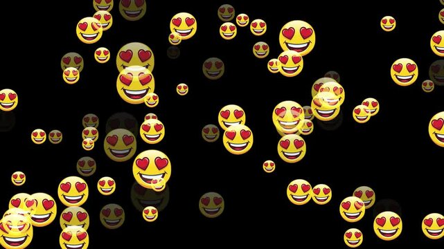 Downward floating love symbols on dark screen