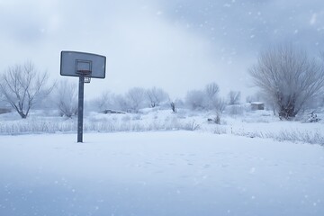 Naklejka premium Frozen basketball court in winter