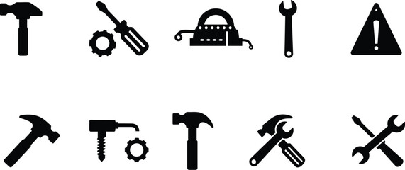 Essential Tool Icon Set - Hammer & Screwdriver (High Contrast Vector)
