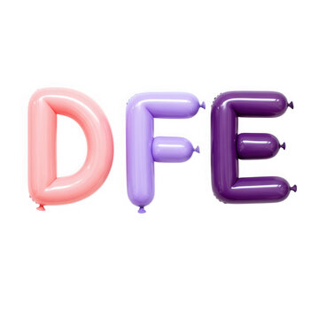 Balloon letters dfe pink purple isolated on transparent background