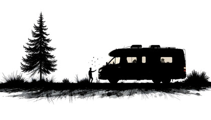 Fototapeta premium A RV silhouette illustration on a road trip