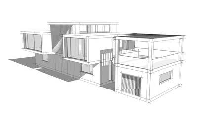 Modern house building sketch architectural 3d rendering