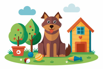 High-quality cartoon illustration of a German Shepherd dog sitting obediently with a friendly expression. Ideal for pet-related designs, educational materials, veterinary branding, dog training conten