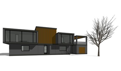 Modern house building sketch architectural 3d rendering