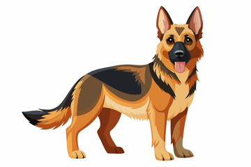 High-quality cartoon illustration of a German Shepherd dog sitting obediently with a friendly expression. Ideal for pet-related designs, educational materials, veterinary branding, dog training conten