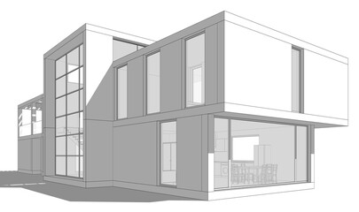 Modern house building sketch architectural 3d rendering