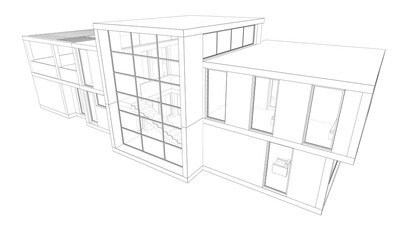 Modern house building sketch architectural 3d rendering