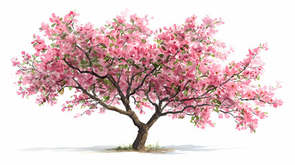 Obraz premium Watercolor Illustration of Crabapple Tree – Malus Species with Blossoms and Tiny Fruits