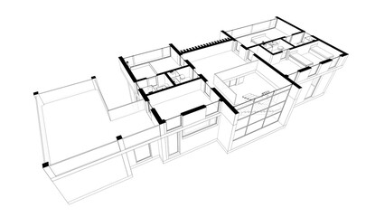Modern house building sketch architectural 3d rendering