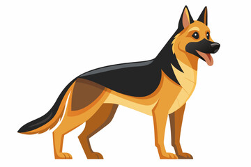 High-quality cartoon illustration of a German Shepherd dog sitting obediently with a friendly expression. Ideal for pet-related designs, educational materials, veterinary branding, dog training conten